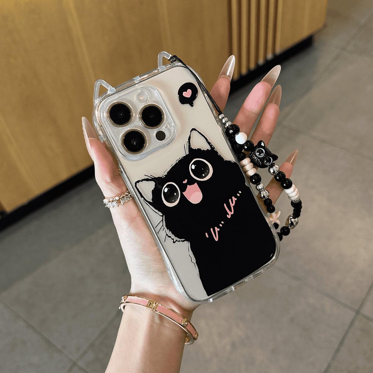 

The New Models Are Suitable for Iphone16 Sweet and Cool Cat 13 with Bracelet Phone Case and Apple 15 Cat Ear Transparent Protective Case Apple 17PROMAX