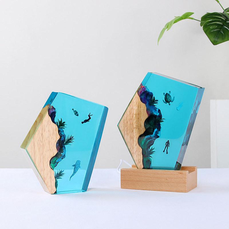 Creative Seabed World Organism Diving Exploration Nuclear Epoxy Resin Shark Turtle Desk Accessories Home Room Decor Night Light