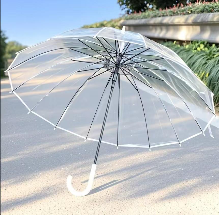 Automatic Transparent Long Handle Umbrella - Perfect for Weddings and Celebrations, with Custom Advertising Options.
