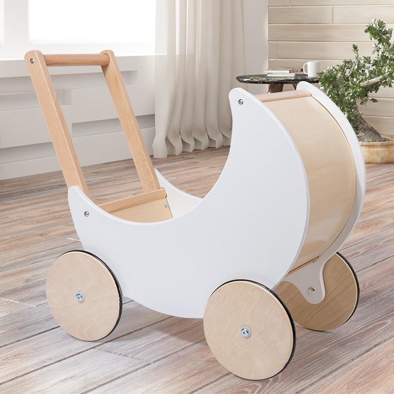 Wooden Baby Walker Stroller with Educational Learning Aid - Anti-Tip Push Car Toy for Toddlers