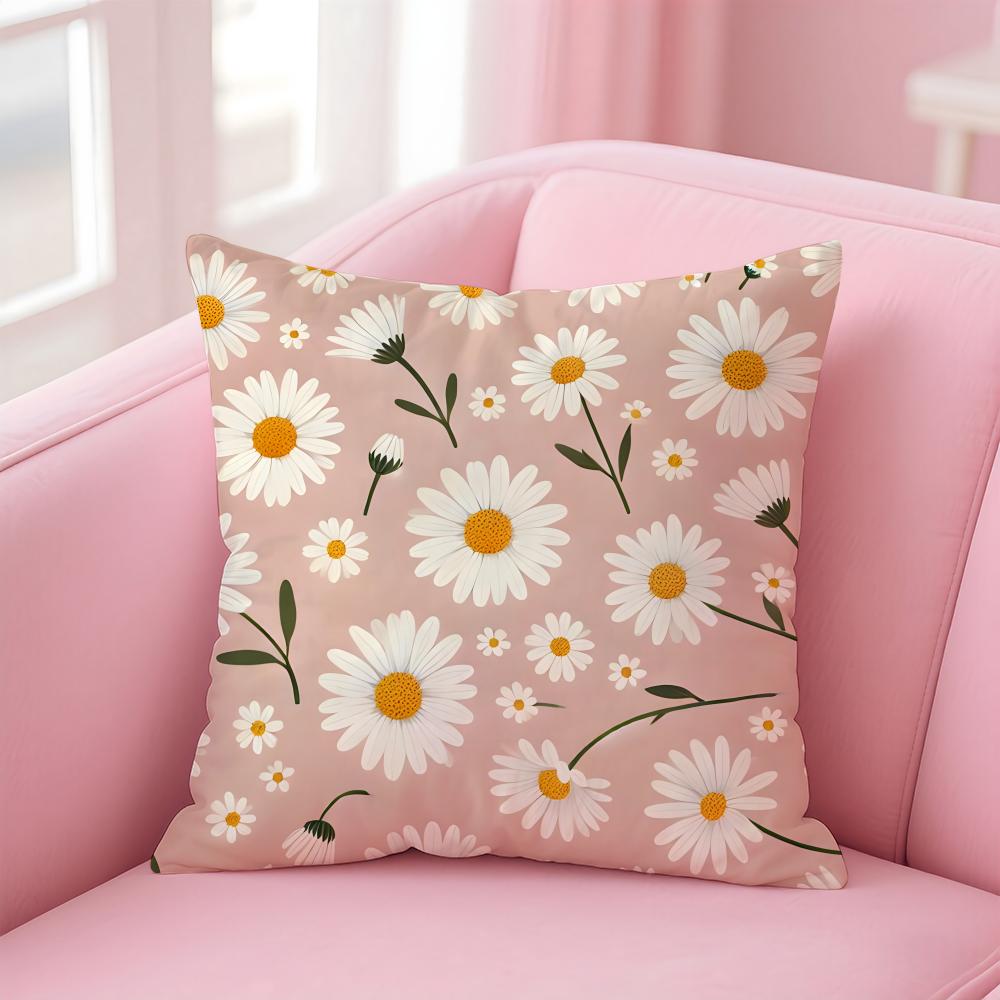 Ssmall Daisy Cushion Cover Pillowcase Short Plush Invisible Zipper Room Sofa Cushion Cover