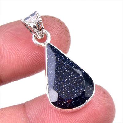 Natural Blue Sunstone Gemstone 925 Solid Sterling Silver Gift Pendant 1.50" p2W01
