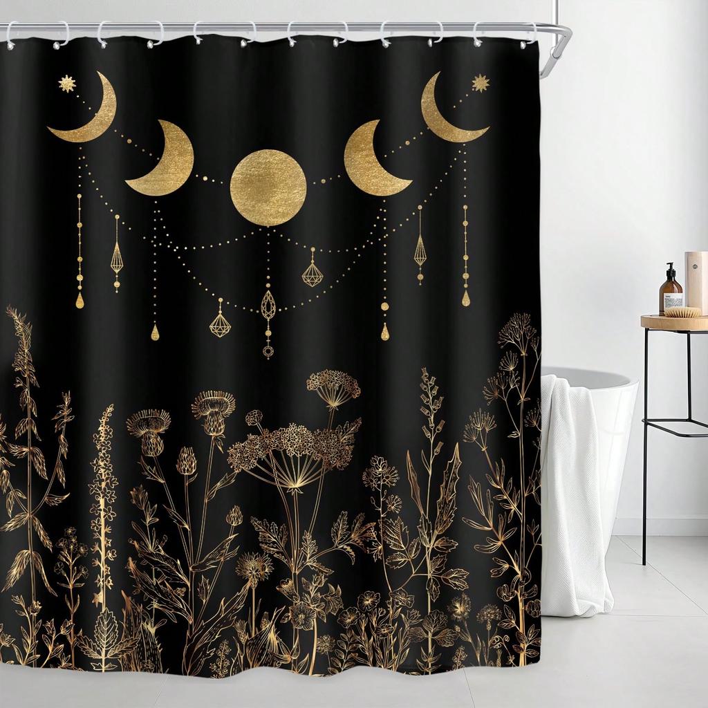 Elegant Moon & Stars Shower Curtain: Embrace the Mystical Design, Soft Fabric, and Celestial Vibes for Your Dreamy Bathroom