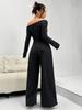 Elegant One-Shoulder Solid Color Two-Piece Set with Irregular Long Sleeve & Wide-Leg Pants for Women