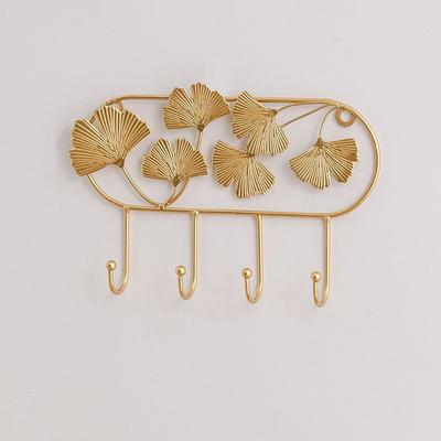 Creative Organizer Ginkgo Leaf Metal Coat Hooks Iron Art Heavy Duty Coat Hanger Nordic Style Golden Key Holder Door Back