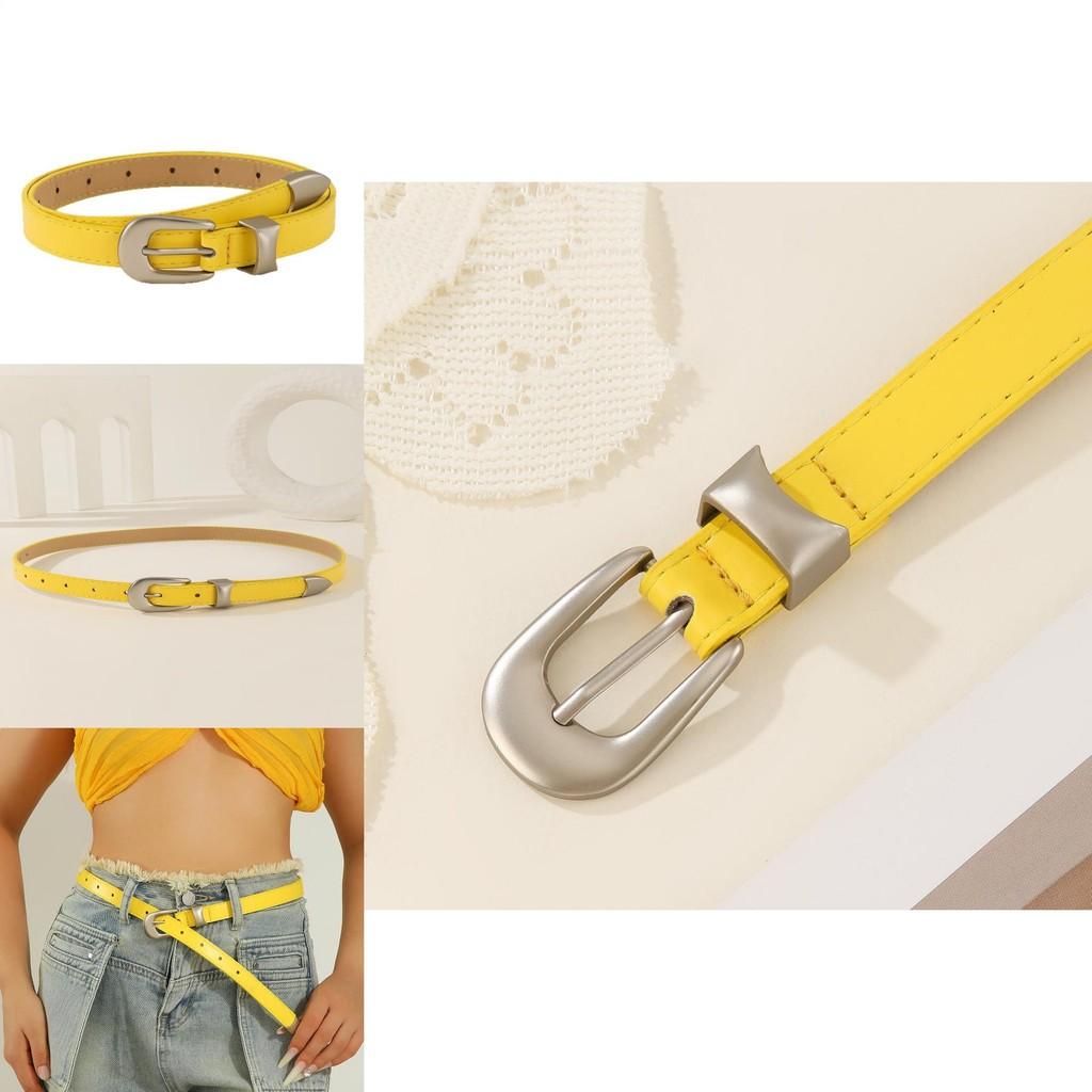 Simple Solid Color Metal Buckle Decoration Women Casual Belt For Denim Outfits