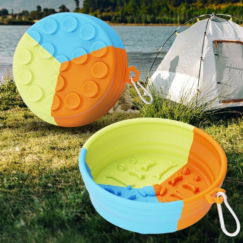 Dog Slow Feeding Bowl Set Silicone Pet Food Bowl Dog Outdoor Travel Water Bowl Foldable Food Feeder Bowl Dog Dish 2pcs