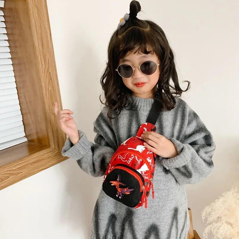 Sac à bandoulière mignon pour garçons, sac de loisirs en plein air, petit sac de poitrine imprimé dinosaure, sac messager de dessin animé pour bébé