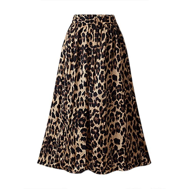

Весна и Лето Новое Поступление Одежда для Женщин Плюс Сайз Модный Стиль Леопардовый Принт Юбка Миди Расширяющаяся Свободная Стройнящая Юбка с Эластичной Талией Curry color L
