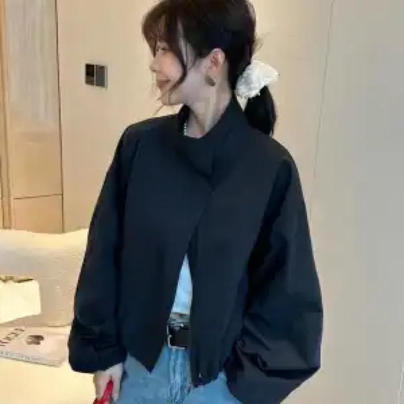 Autumn and Winter New Style Stand Collar Zipper Pocket Fashionable Solid Color Drawstring Loose Jacket