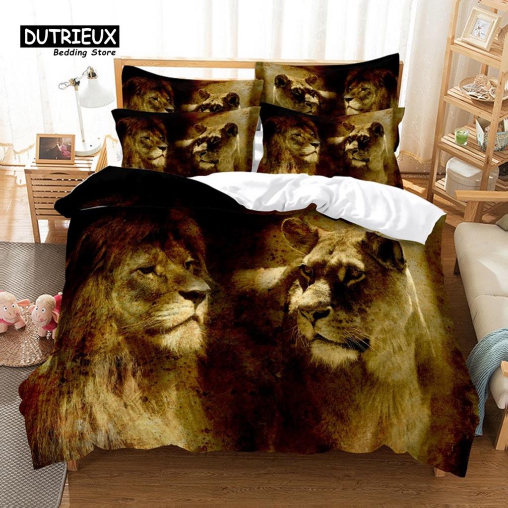 3pcs Duvet Cover Set, 3D Lion Bedding Set, Soft Comfortable Breathable Duvet Cover, For Bedroom Guest Room Decor