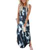 Women Casual Loose Tie-dye Print Pocket Long Dress Sleeveless Split Maxi Dresses