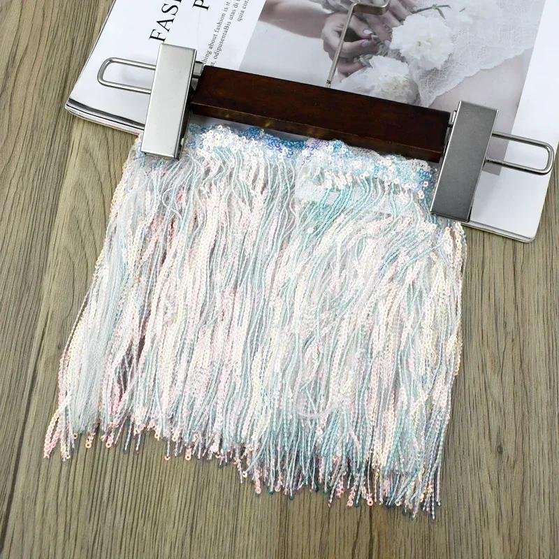 Meetee 1-5Yards 17cm Sequin Laser Tassel Fringe Curtain Dress Edging Tassels Lace Decorative Trimmings Home Sewing Accessories