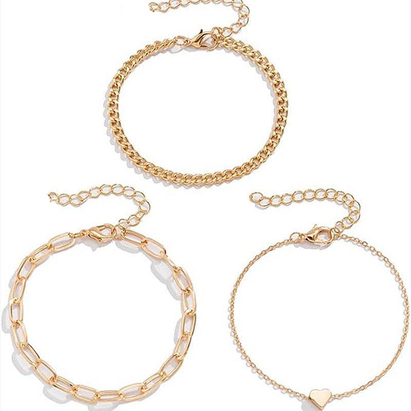 Modne Eleganckie Zestawy Bransoletek z Amuletami w Kształcie Serca dla Kobiet Vintage Minimalistyczne Wieloelementowe Skręcana Łańcuszkowa Metalowe Bransoletki Biżuteria