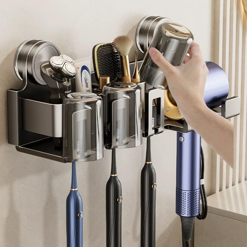 Wall Mount for Toothbrushes and Hairdryer, Drill-free Bathroom Organizer