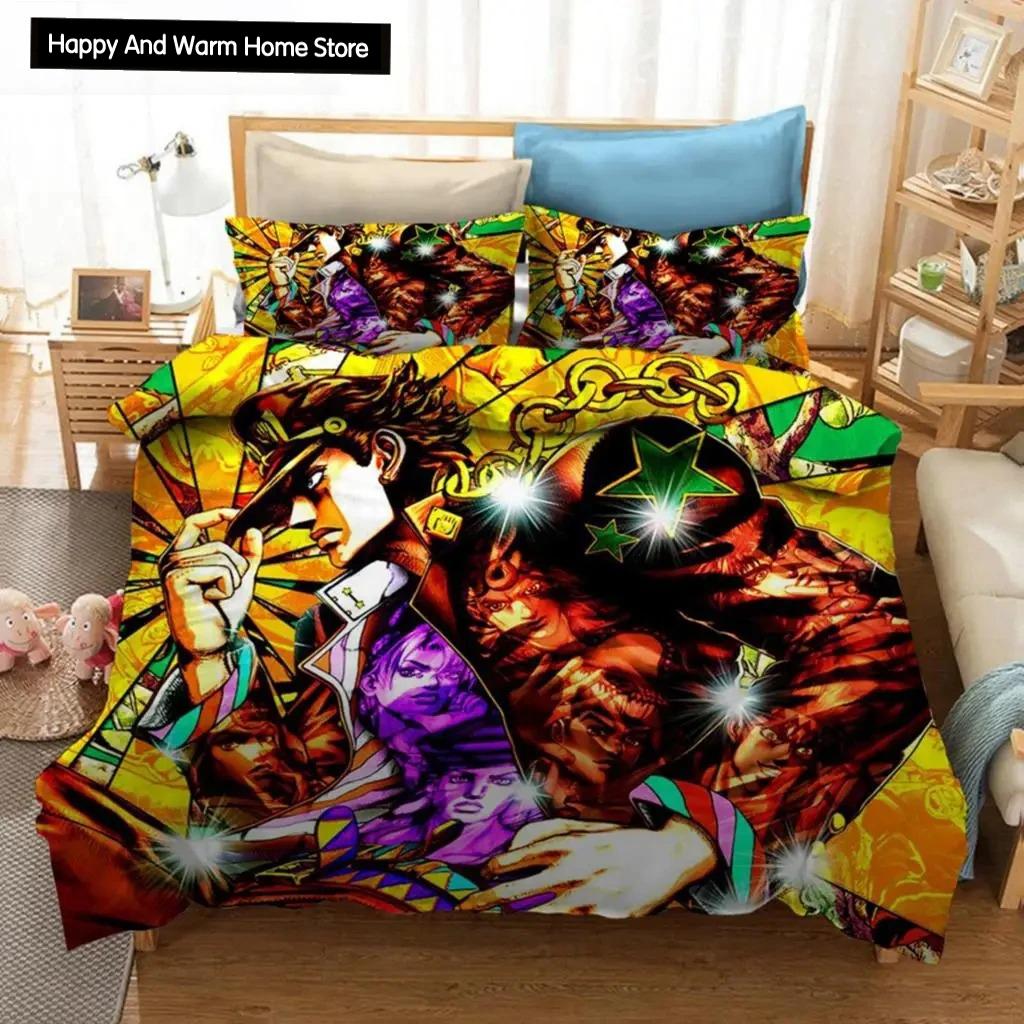 3D Druck Anime JoJo Bizarre Adventure Jotaro Kujo Bettwäsche Set Jungen Mädchen Twin Queen Size Bettbezug Kissenbezug Bett Jungen Erwachsener