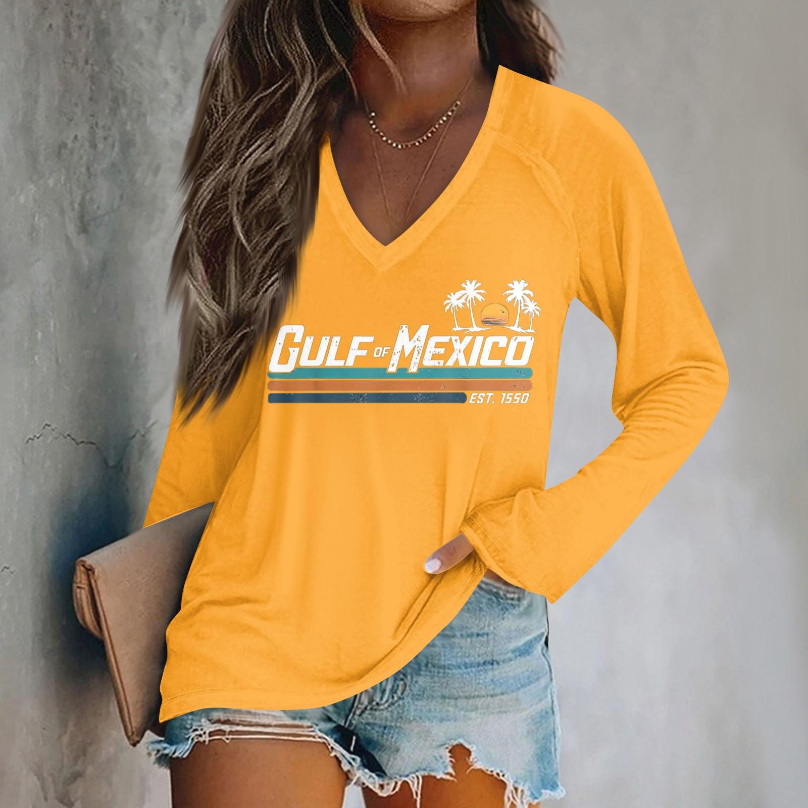 

Женская футболка Of Mexico с длинным рукавом и V-образным вырезом в стиле ретро XL жёлтый