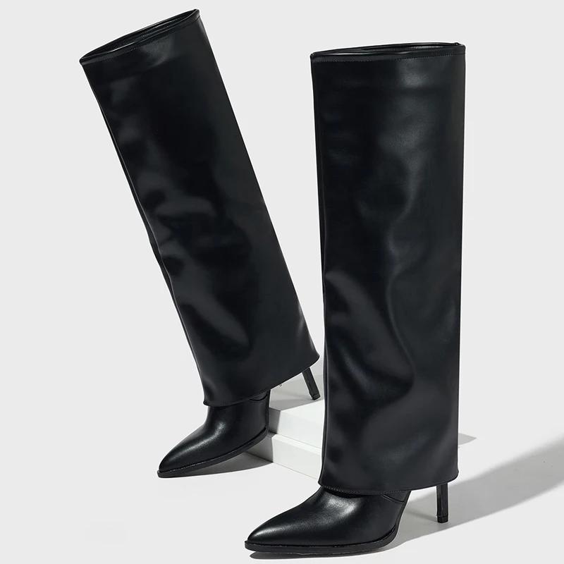 

Eilyken Steet Style Winter Designer Pointed Toe Woman Knee High Boots Sexy Thin High Heels Stripper Prom Splicing Black Shoes Size 35-42 35 чорний