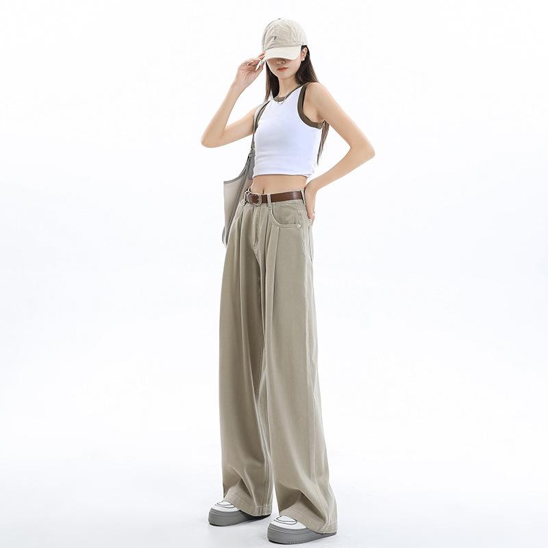 Women Harajuku High Waist Straight Jeans Streetwear Fashion Casual Denim Pants Women Wide Leg Solid Color Jeans