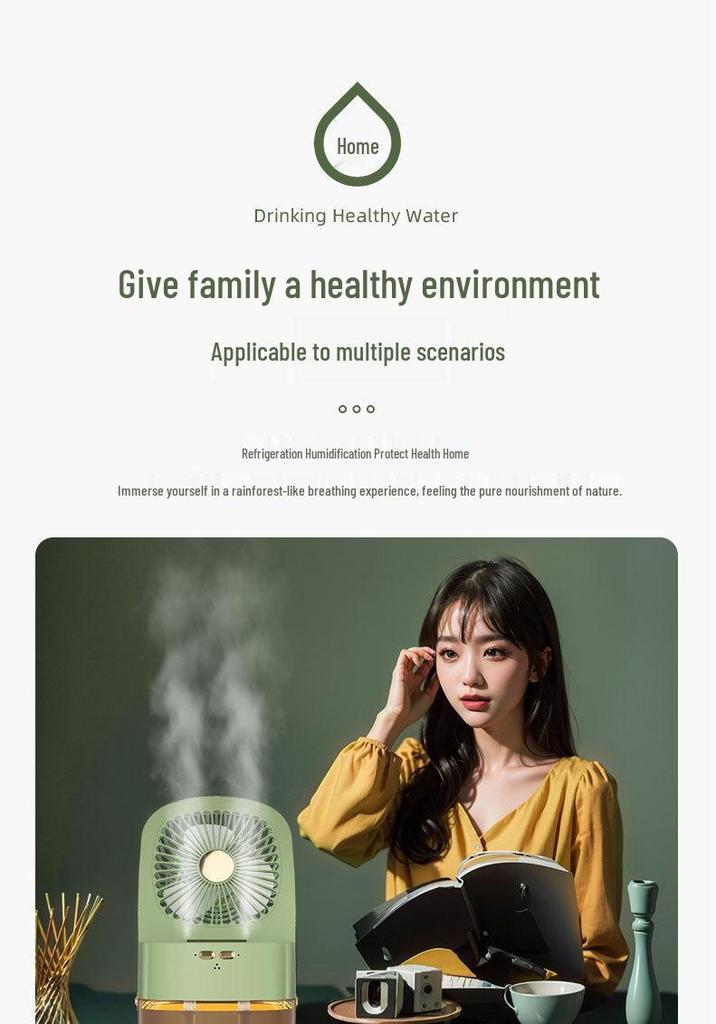 Portable USB Silent Humidifying Spray Fan with Timer & Remote