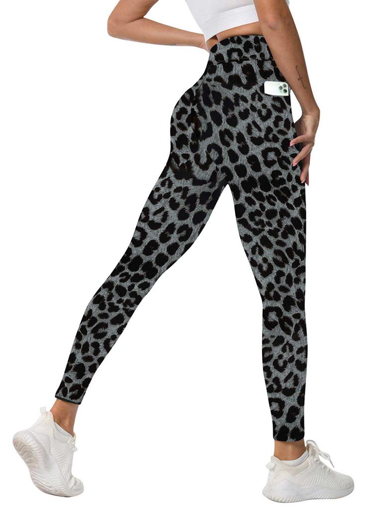 Leopardenmuster Yogahose für Damen Fitness Taschenstil Po-formend Taillenformend Sport-Tight Leggings Winddichte Leggings