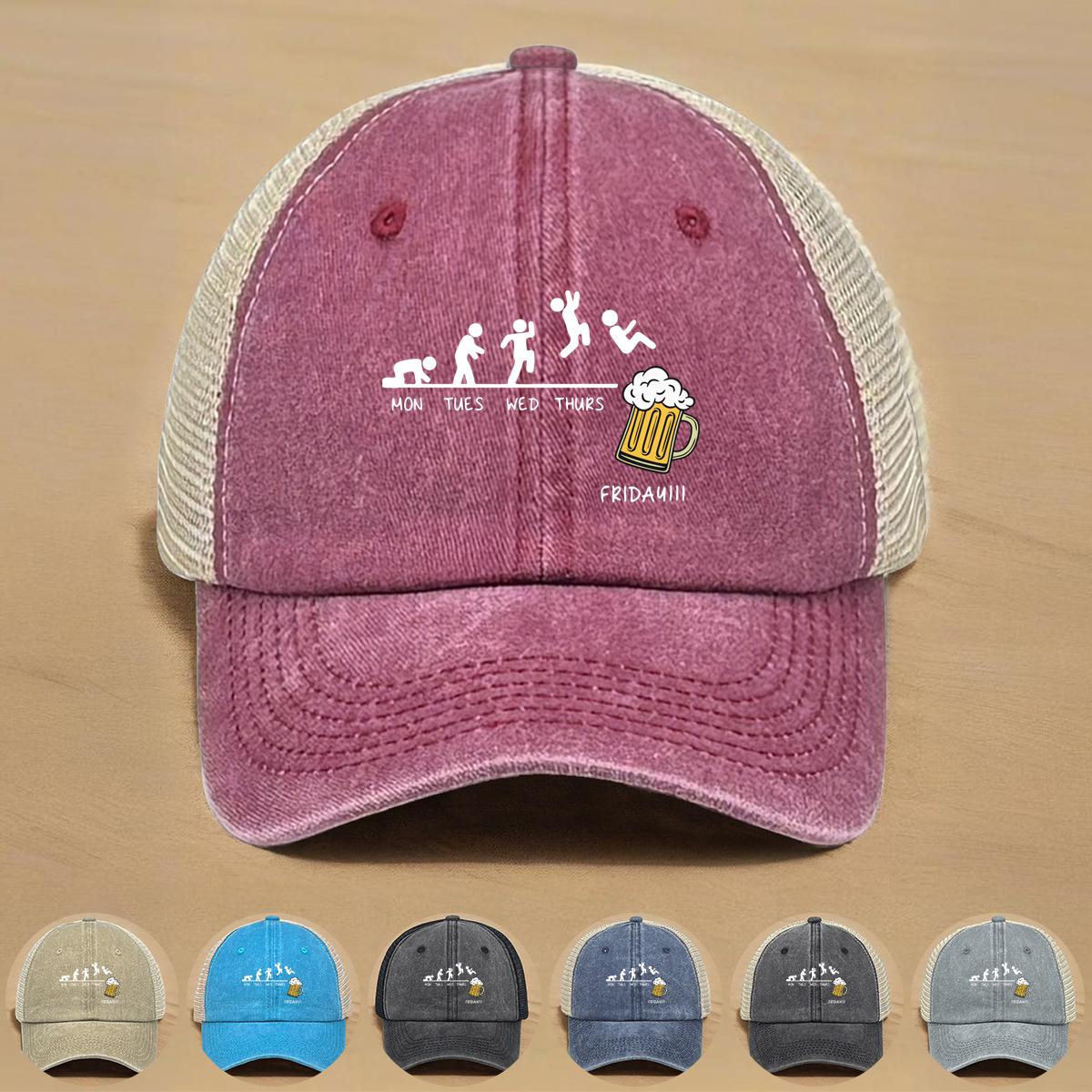 

Friday Beer Print Snapback Mesh Cap, Sports Hat Unisex Slouchy Inelastic Simple Adjustable Sun Hat as the picture чорний