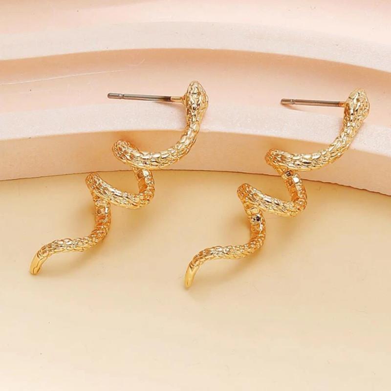 Elegant Gold And Silver Snake Design Alloy Stud Earrings For Women Fashion Accessory