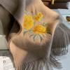 New Embroidered 100% Pure Wool Scarf Chinese Style High-End Warm Floral Shawls Sutumn And Winter Wool Scarves For Ladies