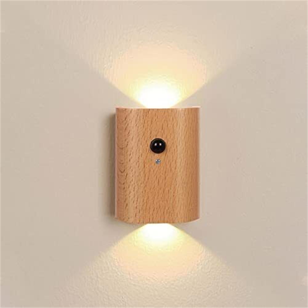 1pcs LED Wall Mounted Lamp Modern Motion Sensor Sconces, Wood Up And Down Lights, For Hallway, Living Room, Attic, Basement