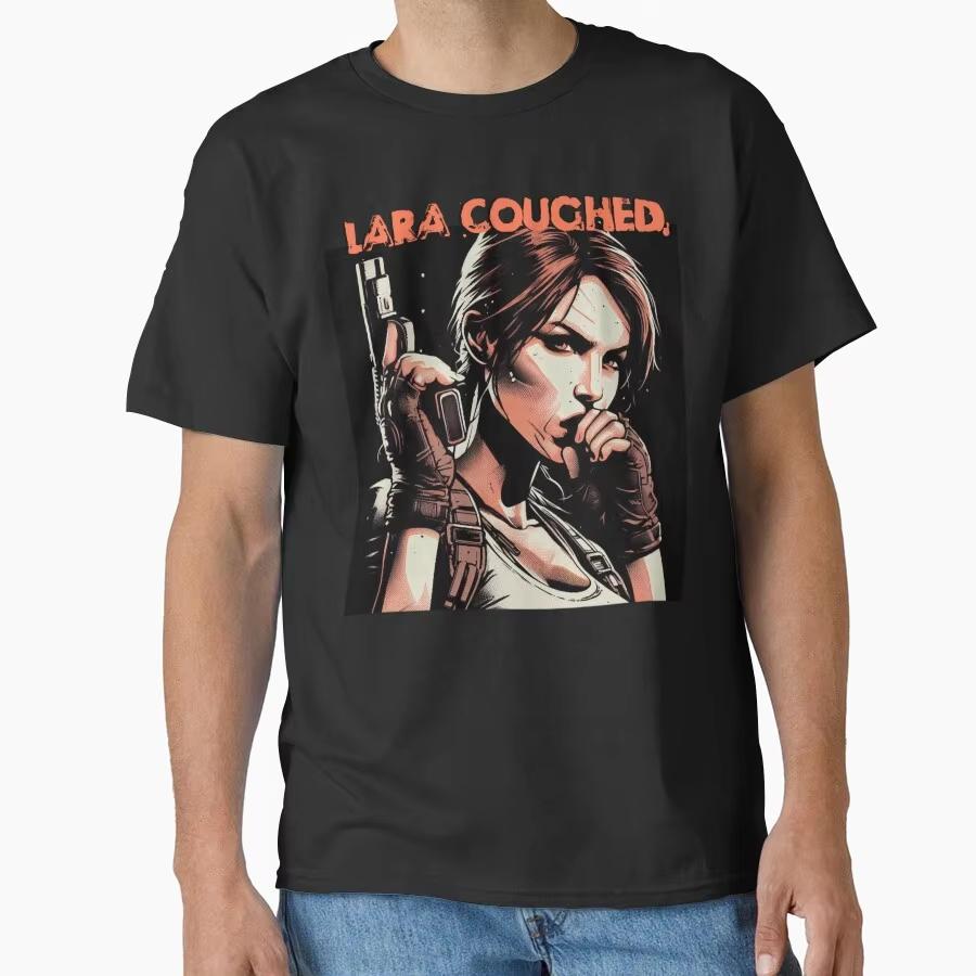 

Lara Coughed Tomb Raider Lara Croft 80s Video game Gift t shirt for man women Tops cotton printed Clothes 4XL