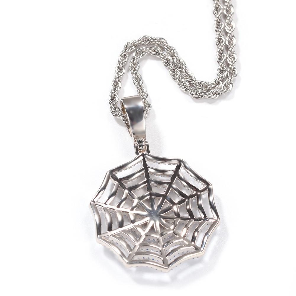 3A Zircon Spider Web Pendant Necklace, European American Cross-border Unique Mesh Design Short Trendy Statement Jewelry