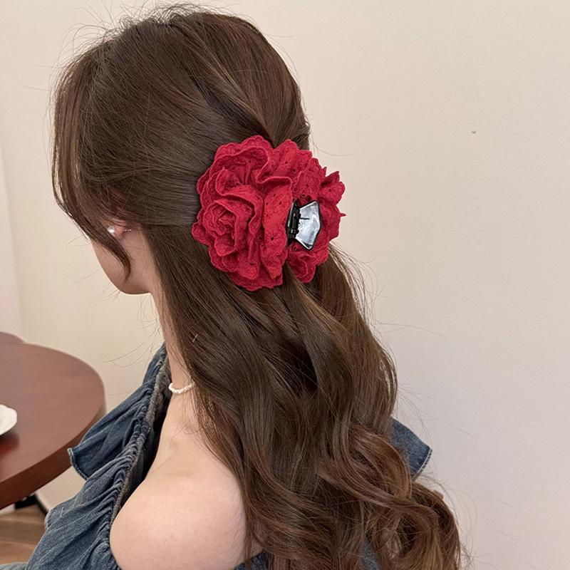 Flower Clip Rose Half-Tied Hairpin Women Headdress Big Flower Large Shark Claws