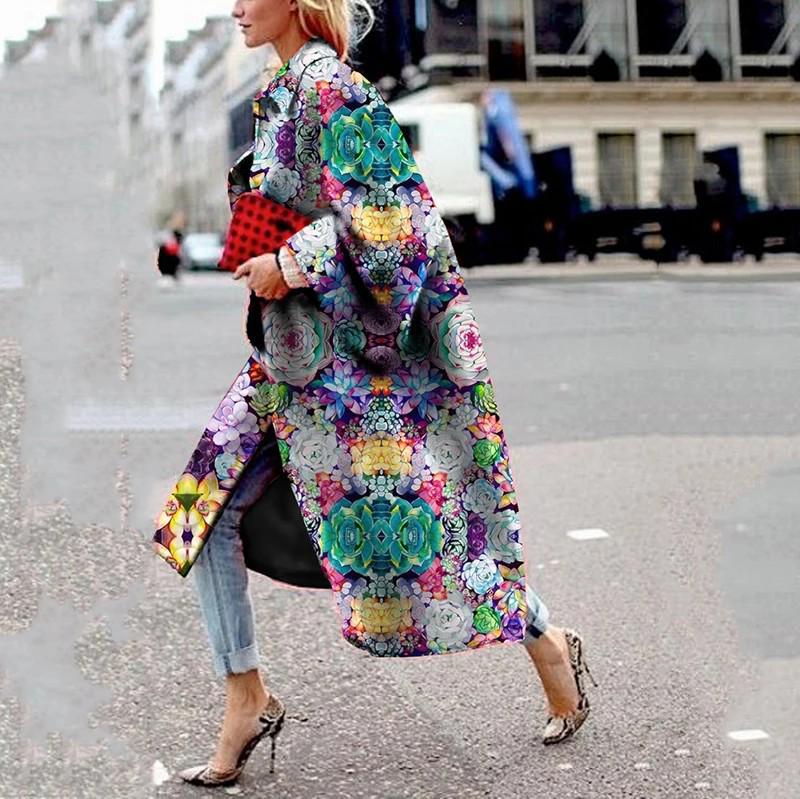 Milei Women's Autumn/Winter Long Printed Woolen Coat