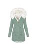 Women's Hooded Mid-Length Coat with Fur Collar and Waist Cinching - Plus Size, Thick, Cotton Padded for Autumn and Winter.