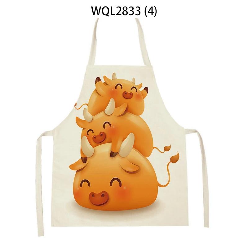 Animal Printed Kitchen Aprons Women Men Dinner Party Cooking Waist Bib Fox Cattle Bear Pattern Baking Pinafore Cleaning Apron