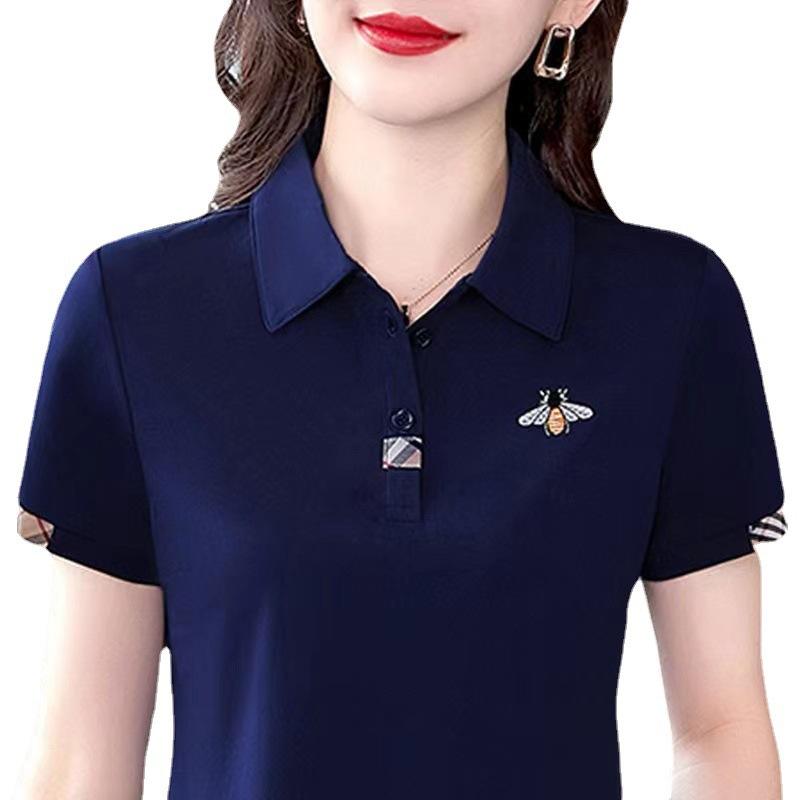 Nové letní tričko s klopou a krátkým rukávem ve velkých velikostech pro ženy středního věku, sportovní top, základní tričko pro ženy