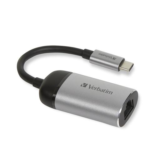 Verbatim 49146 USB-C to Gigabit Ethernet Adapter, USB 3.1 GEN 1, Gigabit Ethernet, Grey/Black