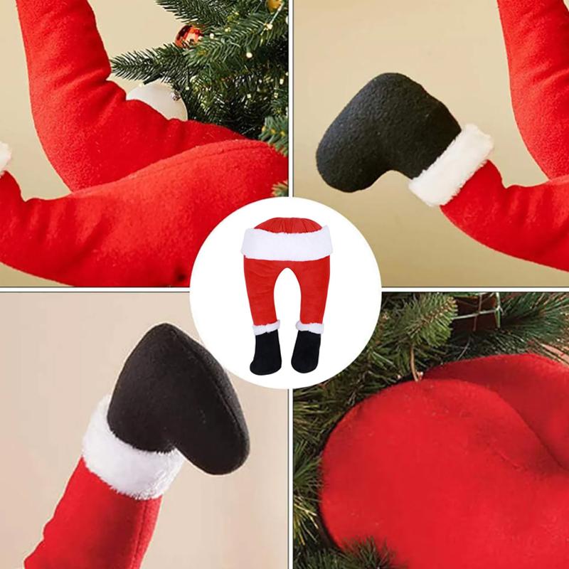 Christmas Santa Leg Decorations, Filled Christmas Tree Topper Fireplace Hanging Ornaments, Holiday Party Supplies