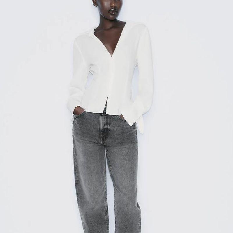 Spring New Women's Clothing Minimalist Easiest for Match Invisible Snap Button Silm Lapel Long Sleeve Shirt 8862319