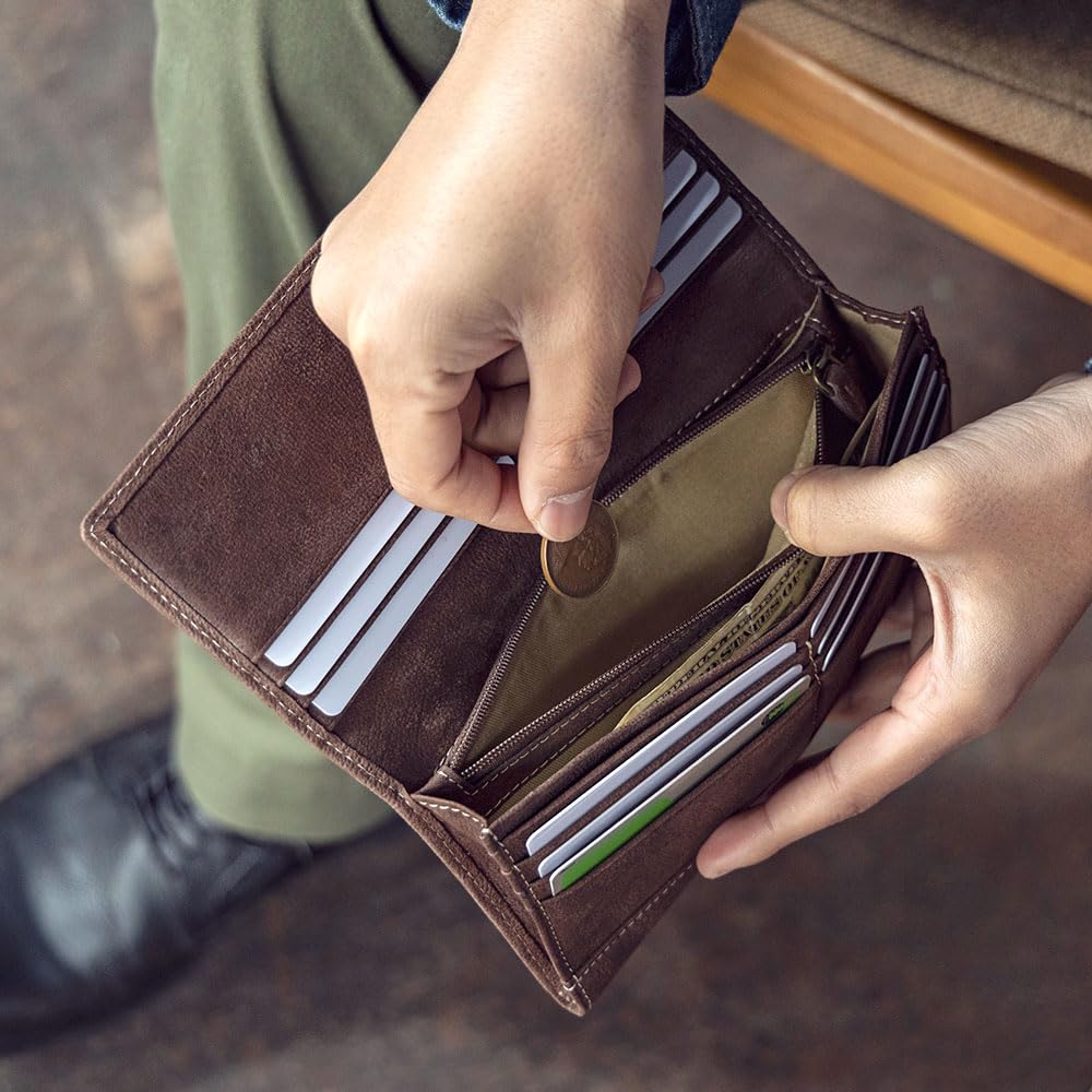 Snovist Camel Leather Long Wallet for Men (02.Navy)