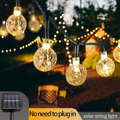 Luci solari a corda 5 metri 10 metri Luci solari a sfera di cristallo Luci a stringa impermeabili IP65 per esterni Ghirlanda solare da giardino Decorazione natalizia