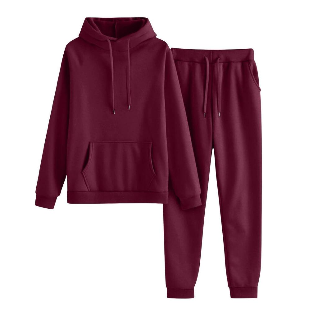 Kapuzenpullover mit hohem Kragen und Plüschfutter & Lässige Hose Set - Herbst/Winter Mode
