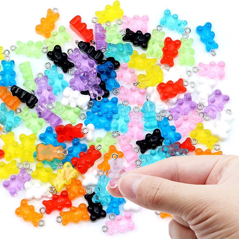 Colorful Transparent Bear Resin Pendant for DIY Jewelry and Keychains
