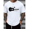Men's Music T-Shirt with Button Guitar & Song Note Print,Soft Round Neck Short Sleeve Casual Tee Suitable for Concerts, Festivals, Gym & Casual Attire