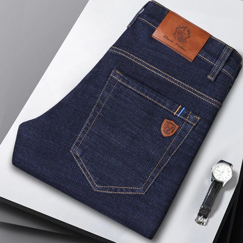 Fashion Padded Thickened Jeans Men's Autumn and Winter Models Loose Straight with Flannel Warm Men's Winter Trousers