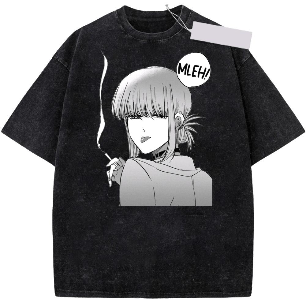 Harajuku Summer Sasaki Yamada Men Women Cartoon Washed Cotton Tshirt Anime Smoking Behind The Supermarket With You Wash T Shirt