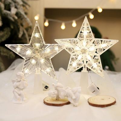 Glitter Star Christmas Tree Topper with LED Light Decor Xmas Tree Top Ornament