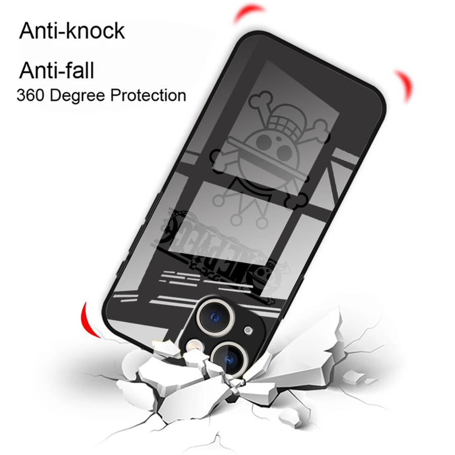 Anime OneS P-ieceS Logo Glass Phone Cover Case for iPhone 17 Pro Max 11 XR 12 15 Plus 8 16 13 Air 14