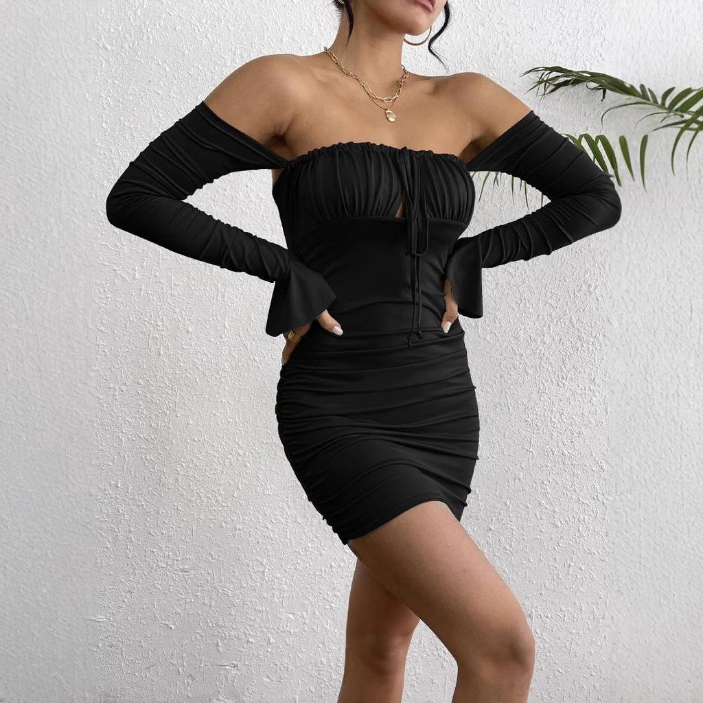 2024 Glockenärmel Damen Schnür-Bandeau-Minikleid