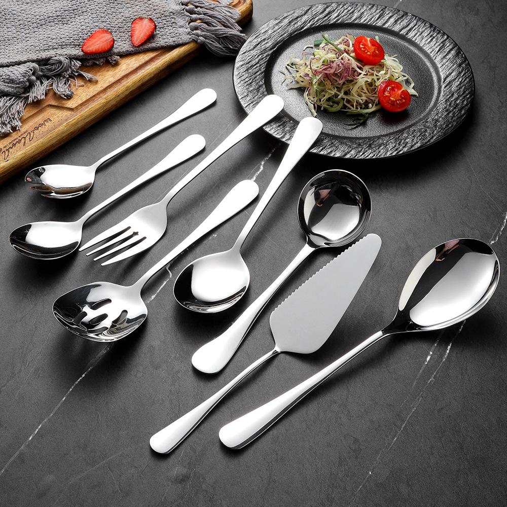 Edelstahl Suppenkelle & Geschlitzter Salatlöffel Gabel Set für Westliche Küche und Hotelgebrauch